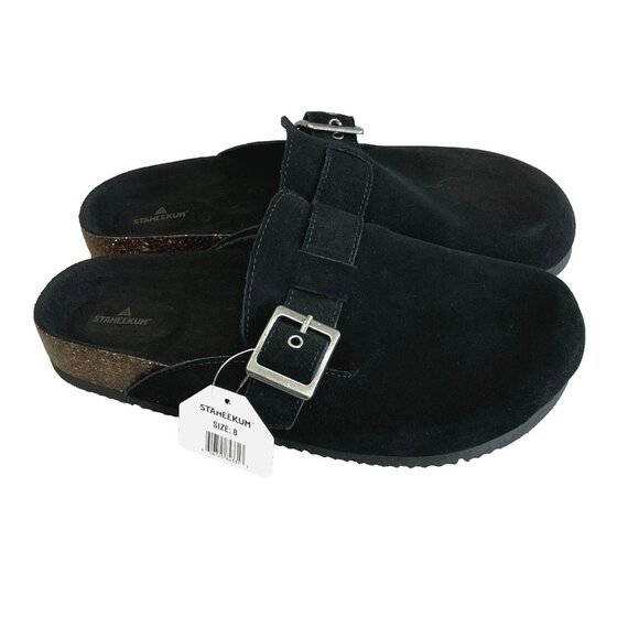 NEW Staheekum Crescent Slip-On Women's Size 8  Suede Clogs Black Sandals - Picture 1 of 9